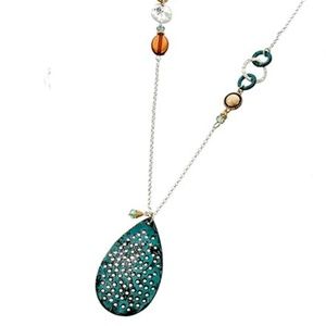 Two tone necklace with beads and geometric shapes